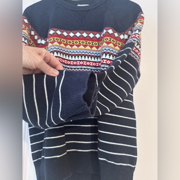 L.L.Bean Wicked Soft Cotton/Cashmere Fair Isle sweater in navy blue size M - Picture 4 of 7